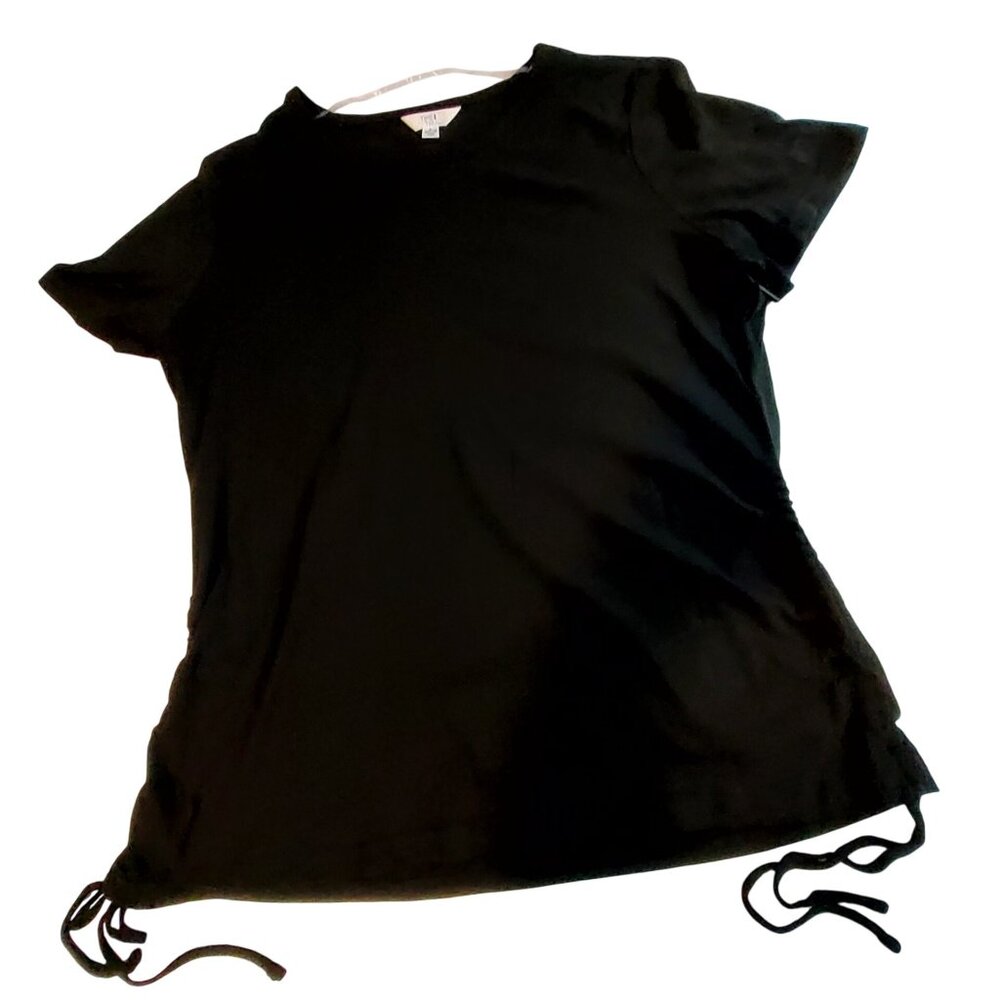 Time And Tru Size L Black Cotton Side Cinch T-Shirt Lightweight and breathable